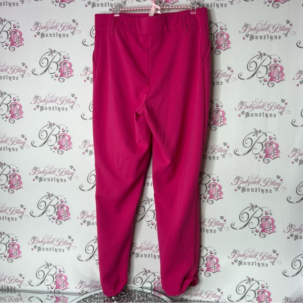 Jules and Leopold pants dressy Vibrant Pink Pants cinch bottom detail - Picture 2 of 7